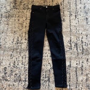Topshop Jamie lace up black skinny jeans